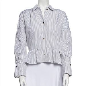 Brøgger striped ruffle hem Button-Up Top‎ long sleeve dropped shoulder